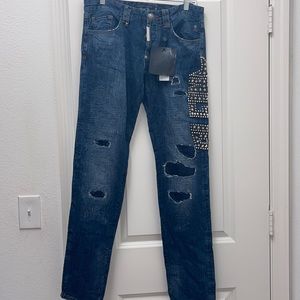 Womens designer Philipp Plien jeans! Size 33. Blue wash with silver studs.
